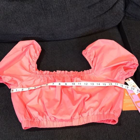 NWT LDT Coral Square Neck Short Puff Sleeve Smocked 97% Cotton Crop Top - Picture 7 of 9
